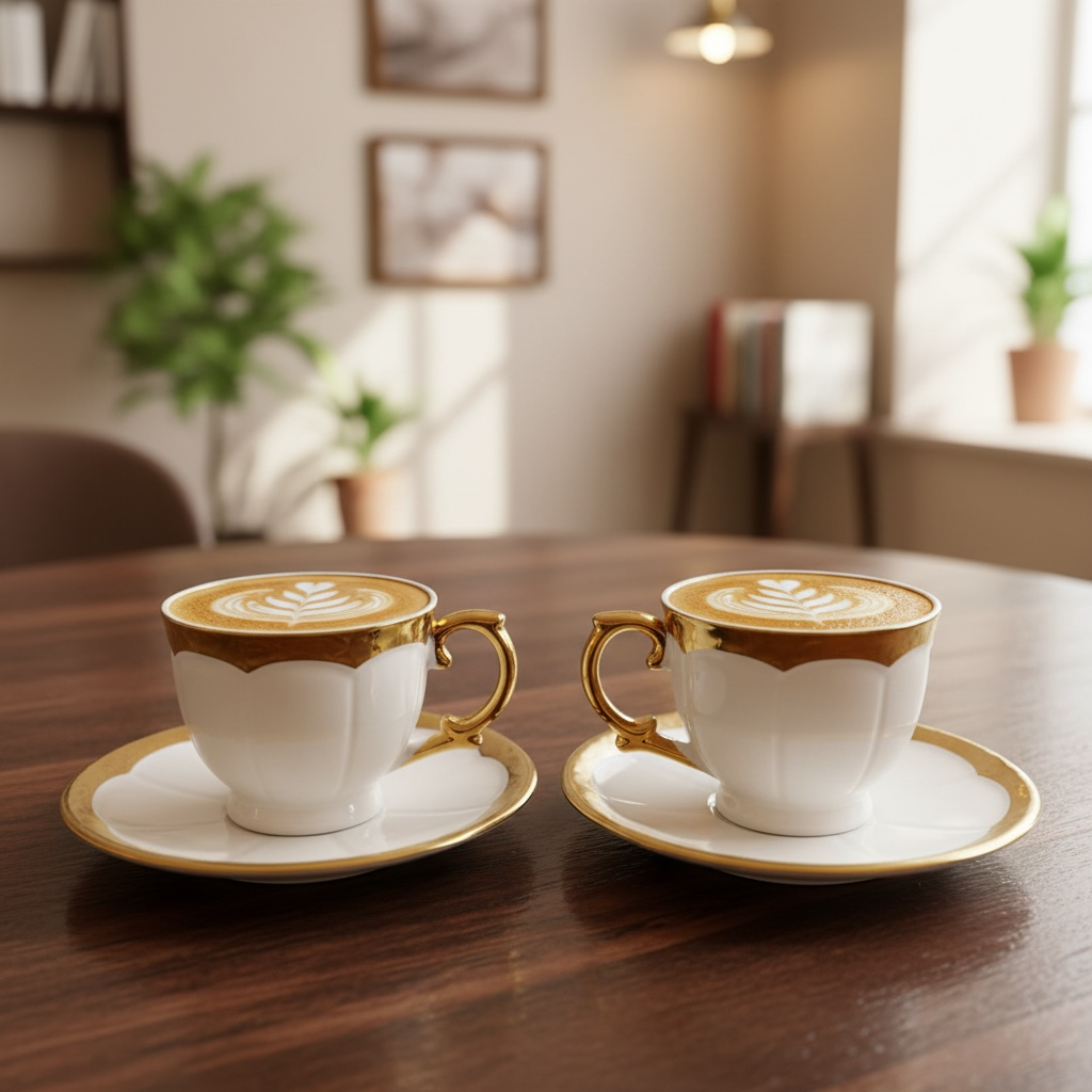 Royal Pearl Gold-Trim Cup & Saucer Collection - Set of 12 Pieces