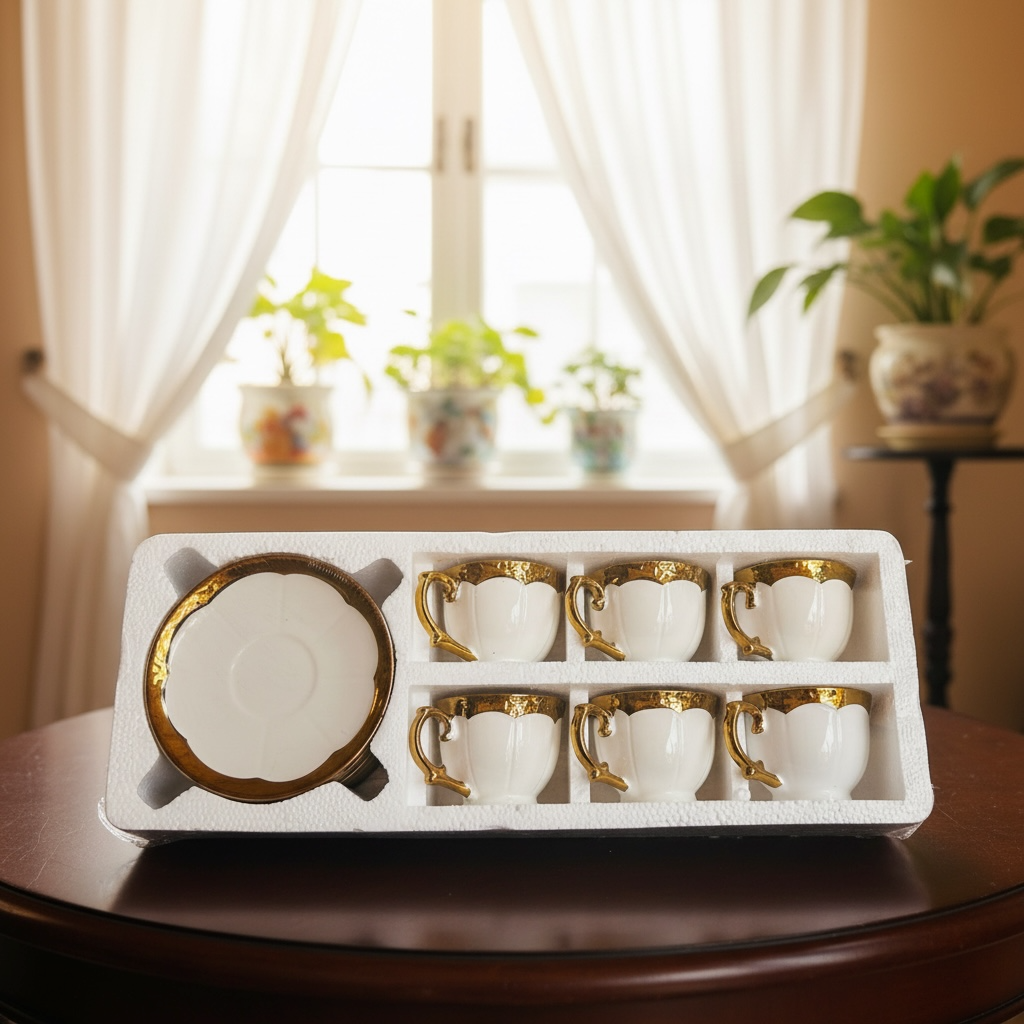 Royal Pearl Gold-Trim Cup & Saucer Collection - Set of 12 Pieces