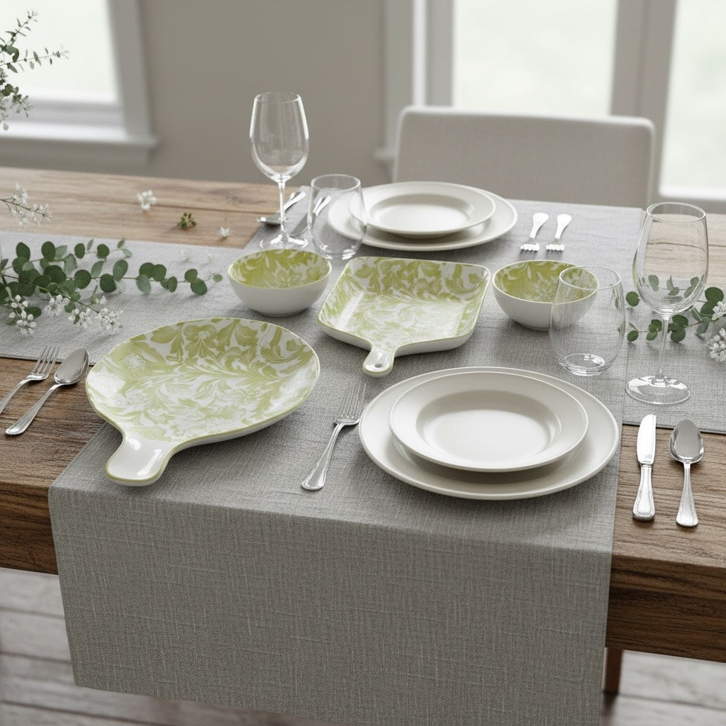 Verdant Bloom Porcelain Serving Platter Set (4-Piece)