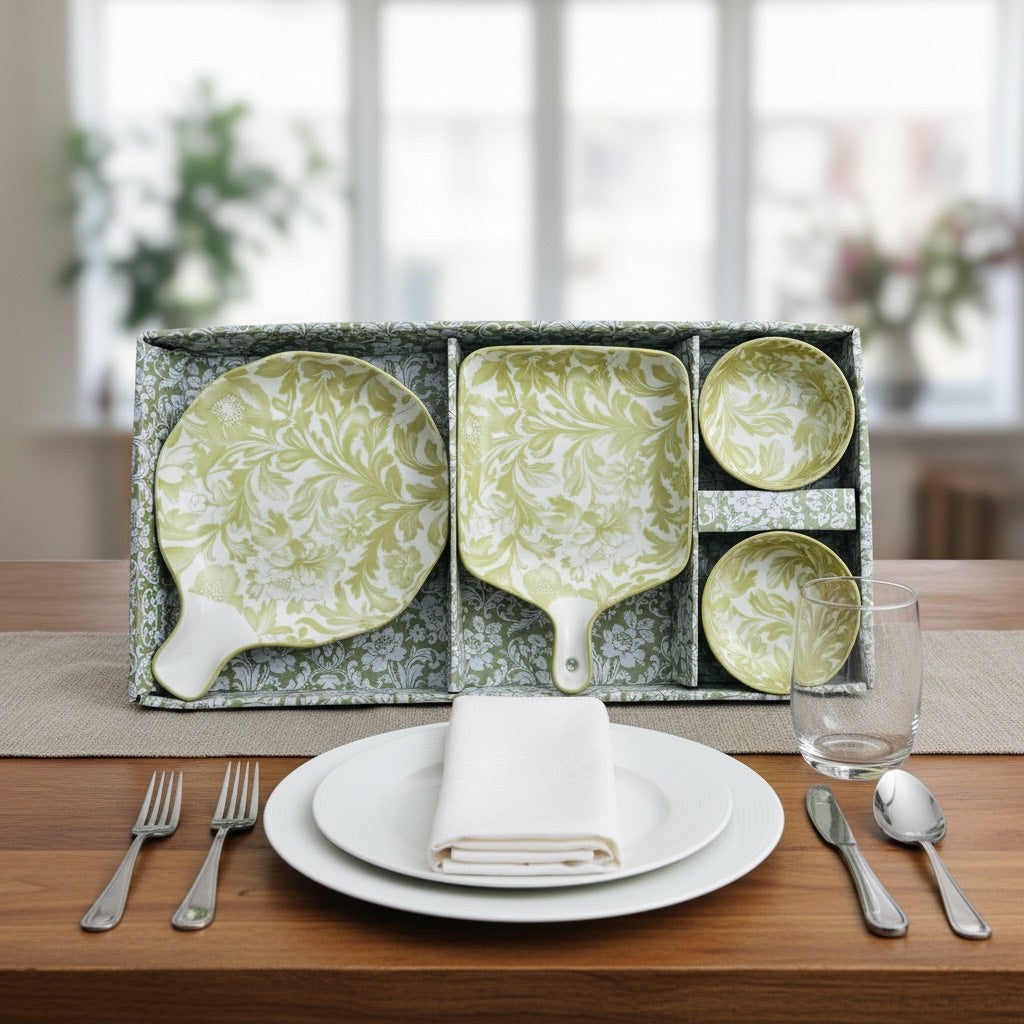 Verdant Bloom Porcelain Serving Platter Set (4-Piece)