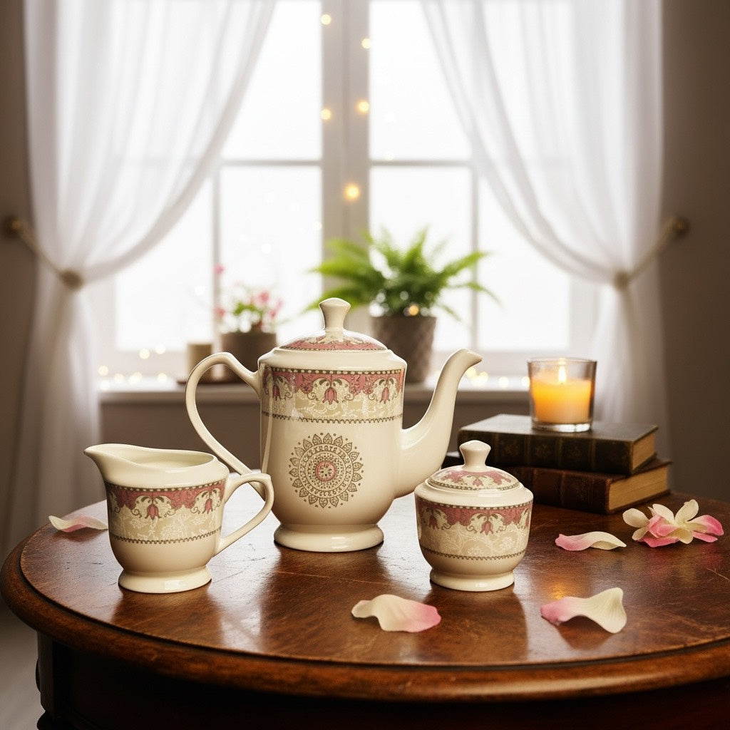 Imperial Rose Silver Premium Porcelain Tea Set (15 Pieces) - Fine Premium Porcelain, Totally Chemical Free