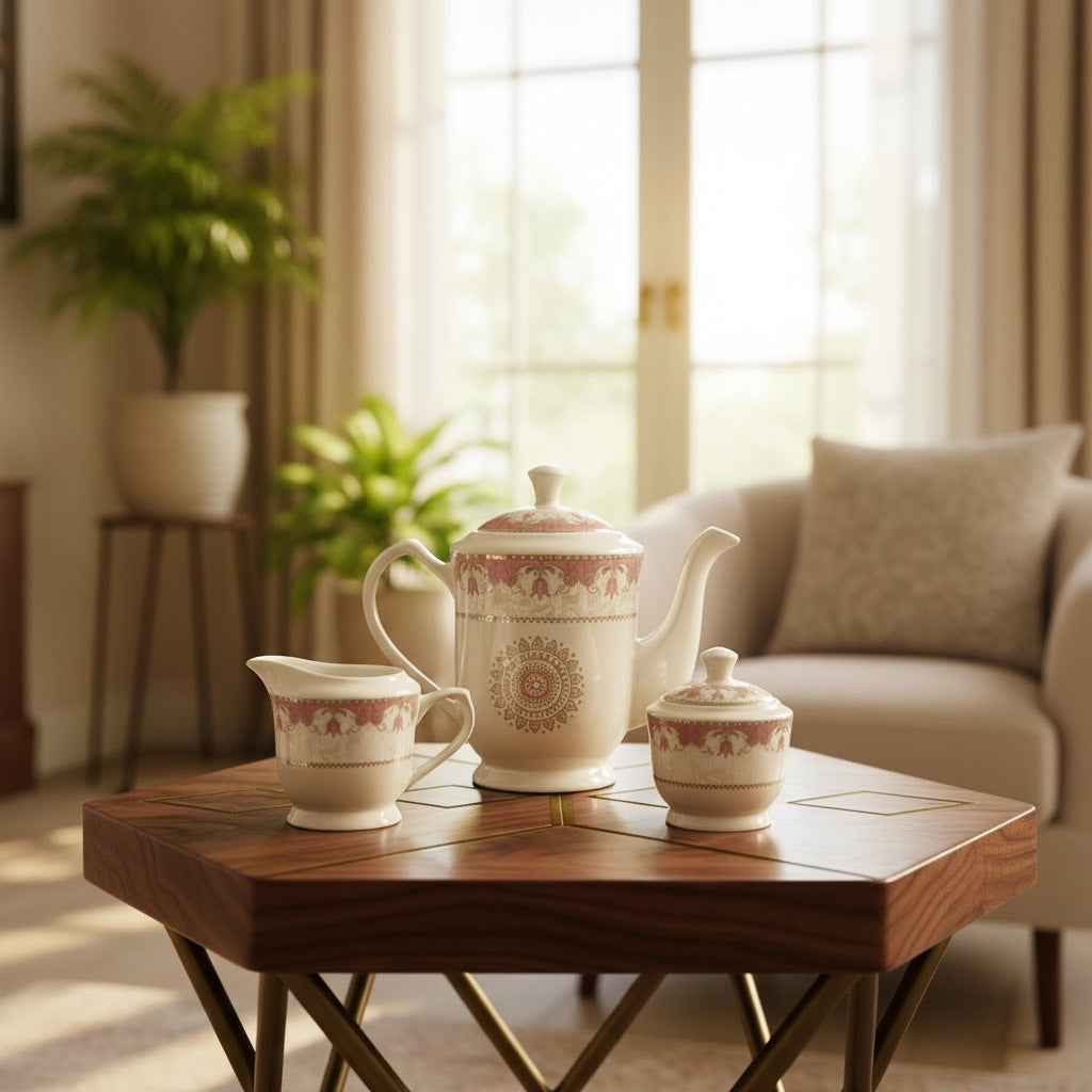 Imperial Rose Silver Premium Porcelain Tea Set (15 Pieces) - Fine Premium Porcelain, Totally Chemical Free