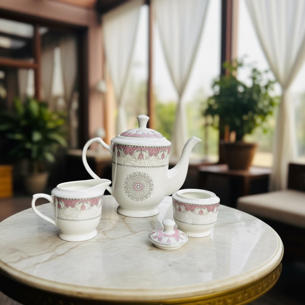 Imperial Rose Silver Premium Porcelain Tea Set (15 Pieces) - Fine Premium Porcelain, Totally Chemical Free