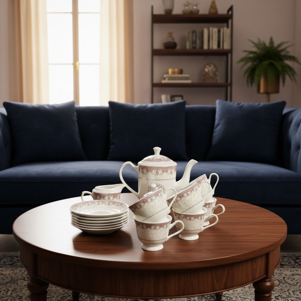 Imperial Rose Silver Premium Porcelain Tea Set (15 Pieces) - Fine Premium Porcelain, Totally Chemical Free