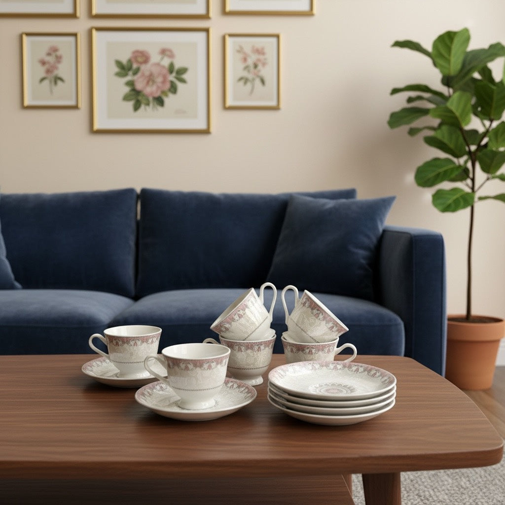 Imperial Rose Silver Premium Porcelain Tea Set (15 Pieces) - Fine Premium Porcelain, Totally Chemical Free