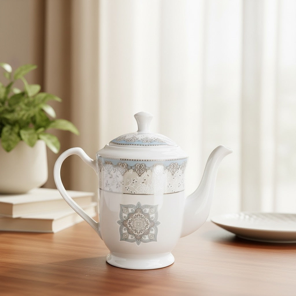 Imperial Azure Silver Premium Porcelain Tea Set (15 Pieces) - Fine Premium Porcelain, Totally Chemical Free