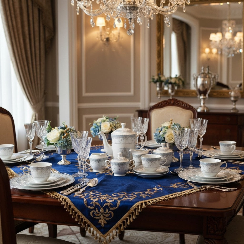 Imperial Azure Silver Premium Porcelain Tea Set (15 Pieces) - Fine Premium Porcelain, Totally Chemical Free