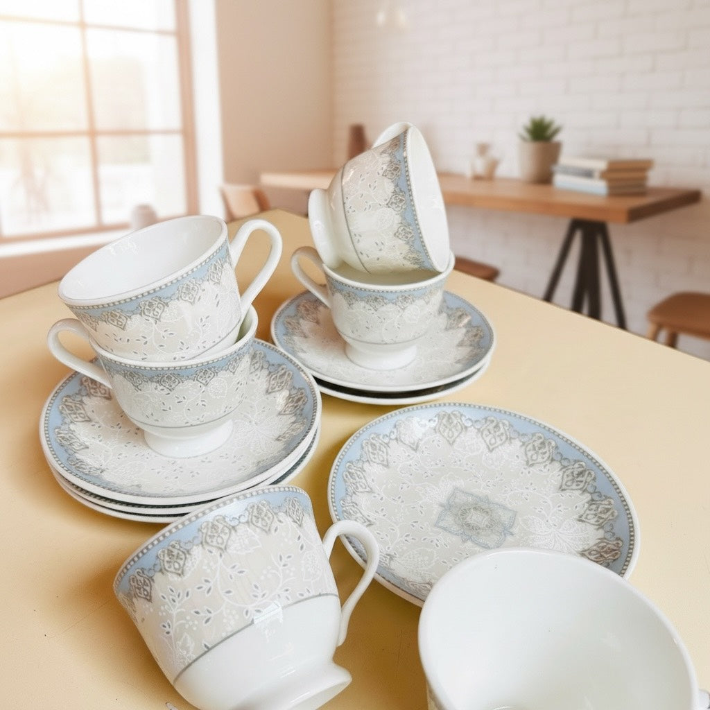 Imperial Azure Silver Premium Porcelain Tea Set (15 Pieces) - Fine Premium Porcelain, Totally Chemical Free