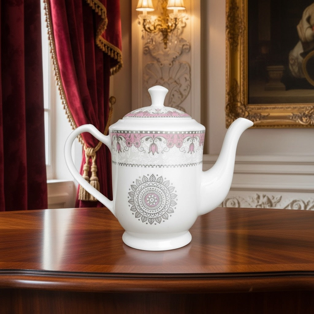 Imperial Rose Silver Premium Porcelain Tea Set (15 Pieces) - Fine Premium Porcelain, Totally Chemical Free