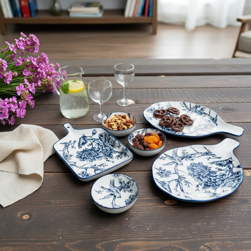 Blue Garden Porcelain Serving Platter Set (Set of 4)