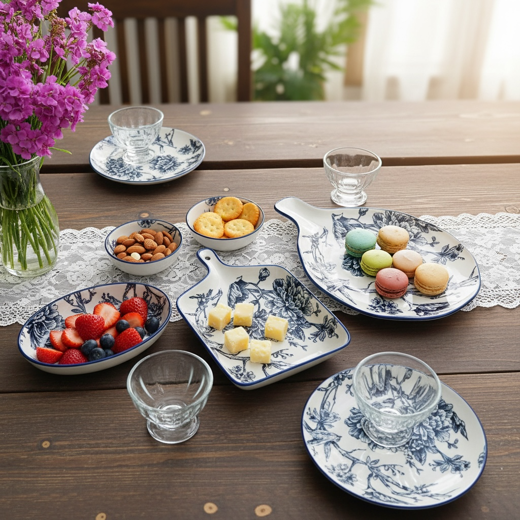 Blue Garden Porcelain Serving Platter Set (Set of 4)