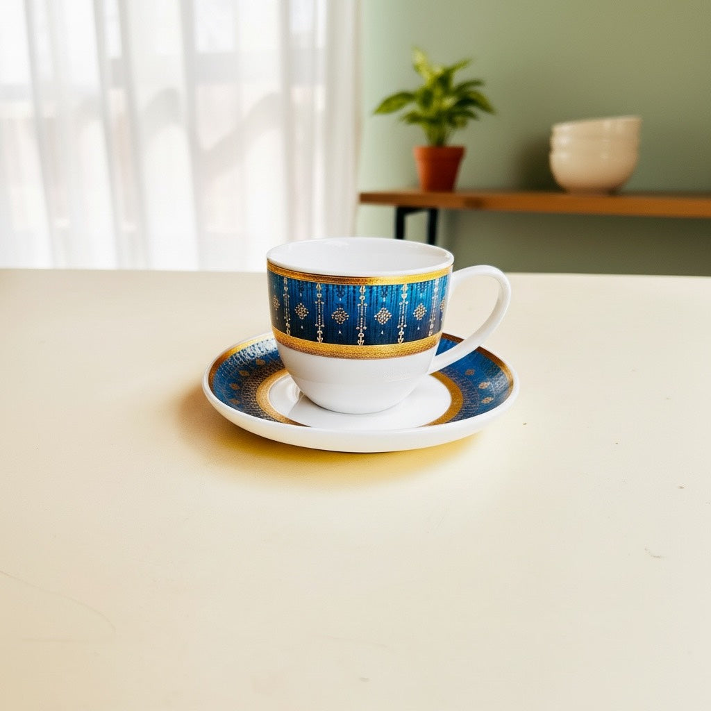 Royal Sapphire Gold Heritage Tea Set (12 Pieces) - Finest Premium Porcelain, Totally Chemical Free, Designed in Japan