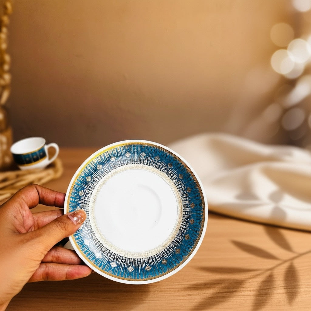 Royal Sapphire Gold Heritage Tea Set (12 Pieces) - Finest Premium Porcelain, Totally Chemical Free, Designed in Japan