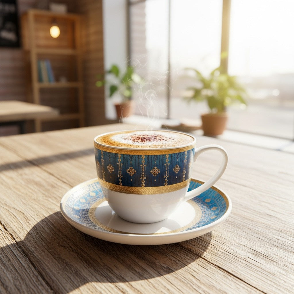 Royal Sapphire Gold Heritage Tea Set (12 Pieces) - Finest Premium Porcelain, Totally Chemical Free, Designed in Japan