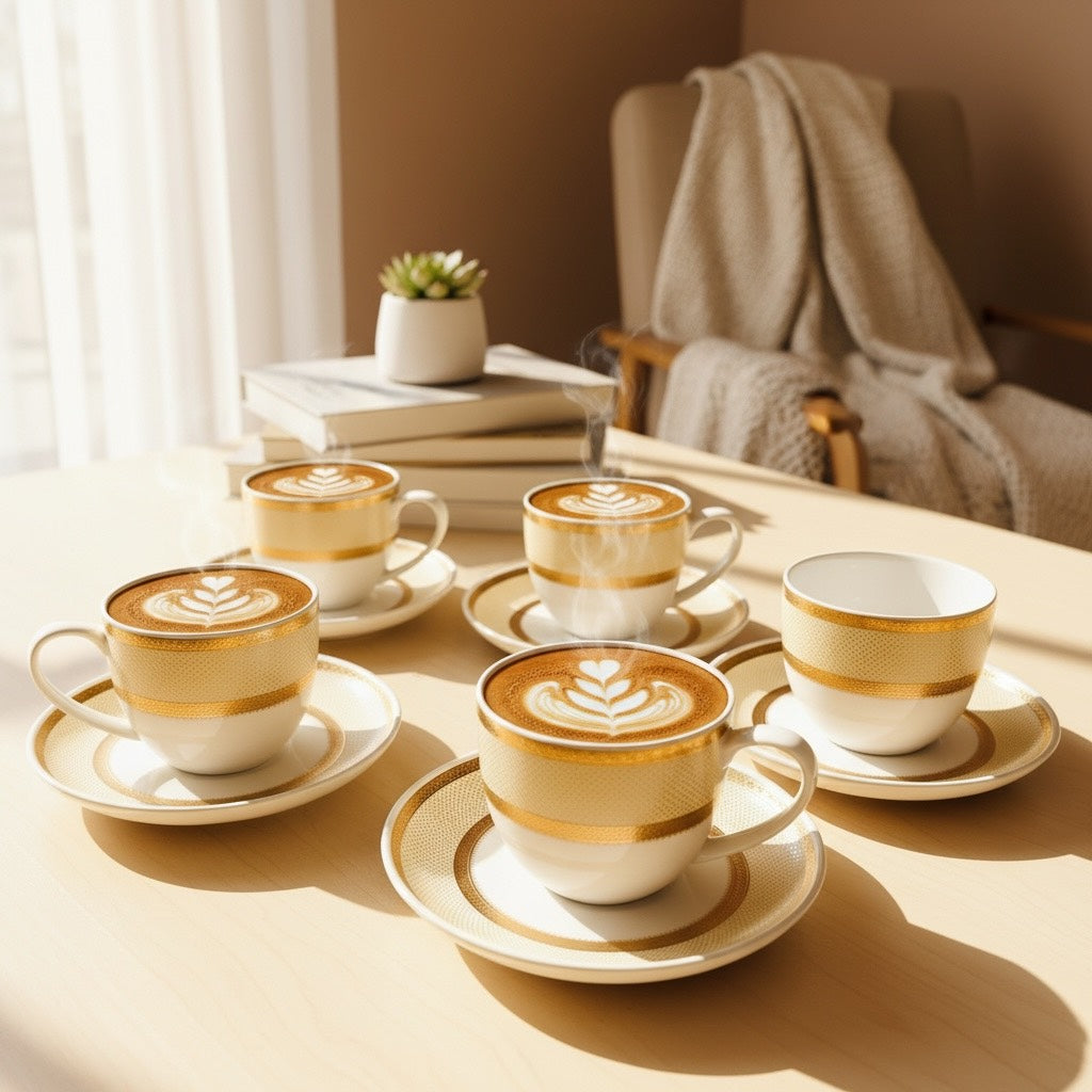 Imperial Ivory Gold Porcelain Tea Set (8 Pieces) - Finest Premium Porcelain, Totally Chemical Free and Designed in Japan