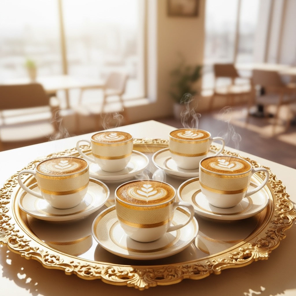 Imperial Ivory Gold Porcelain Tea Set (8 Pieces) - Finest Premium Porcelain, Totally Chemical Free and Designed in Japan