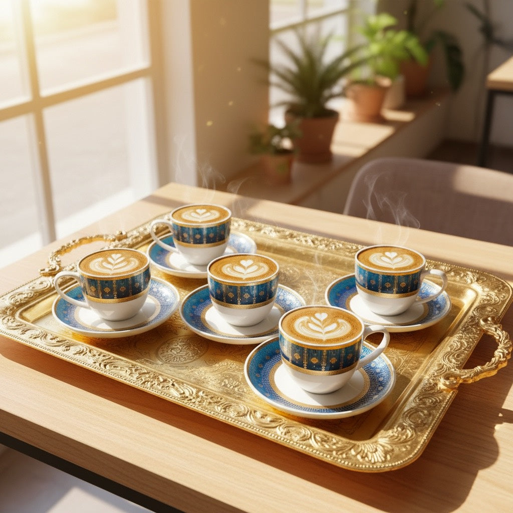 Royal Sapphire Gold Heritage Tea Set (12 Pieces) - Finest Premium Porcelain, Totally Chemical Free, Designed in Japan