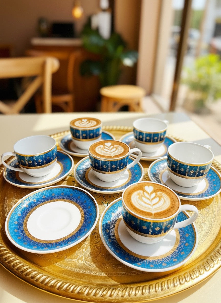 Royal Sapphire Gold Heritage Tea Set (12 Pieces) - Finest Premium Porcelain, Totally Chemical Free, Designed in Japan