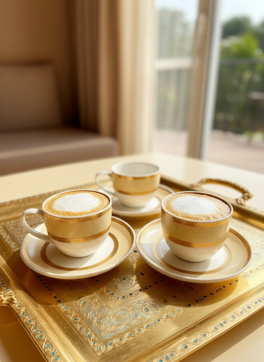 Imperial Ivory Gold Porcelain Tea Set (8 Pieces) - Finest Premium Porcelain, Totally Chemical Free and Designed in Japan