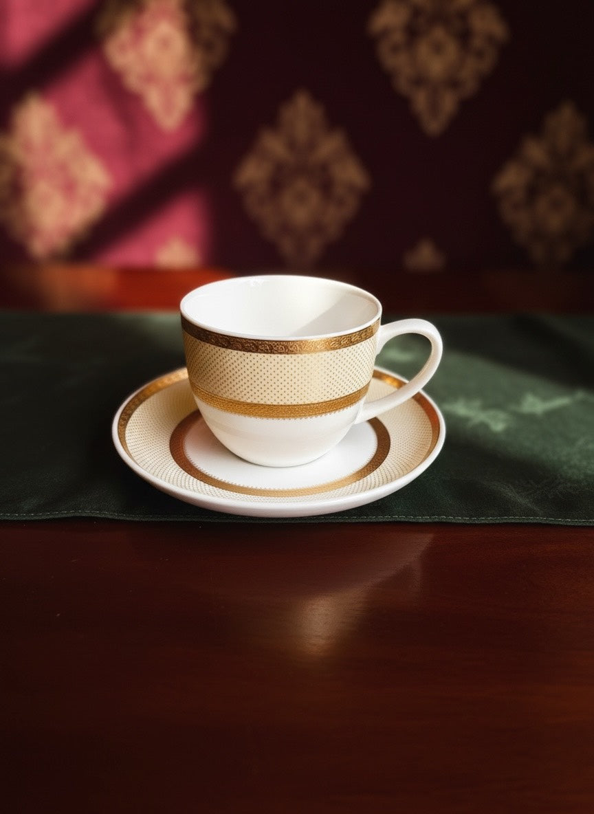 Imperial Ivory Gold Porcelain Tea Set (8 Pieces) - Finest Premium Porcelain, Totally Chemical Free and Designed in Japan