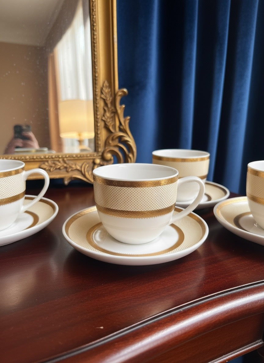 Imperial Ivory Gold Porcelain Tea Set (8 Pieces) - Finest Premium Porcelain, Totally Chemical Free and Designed in Japan