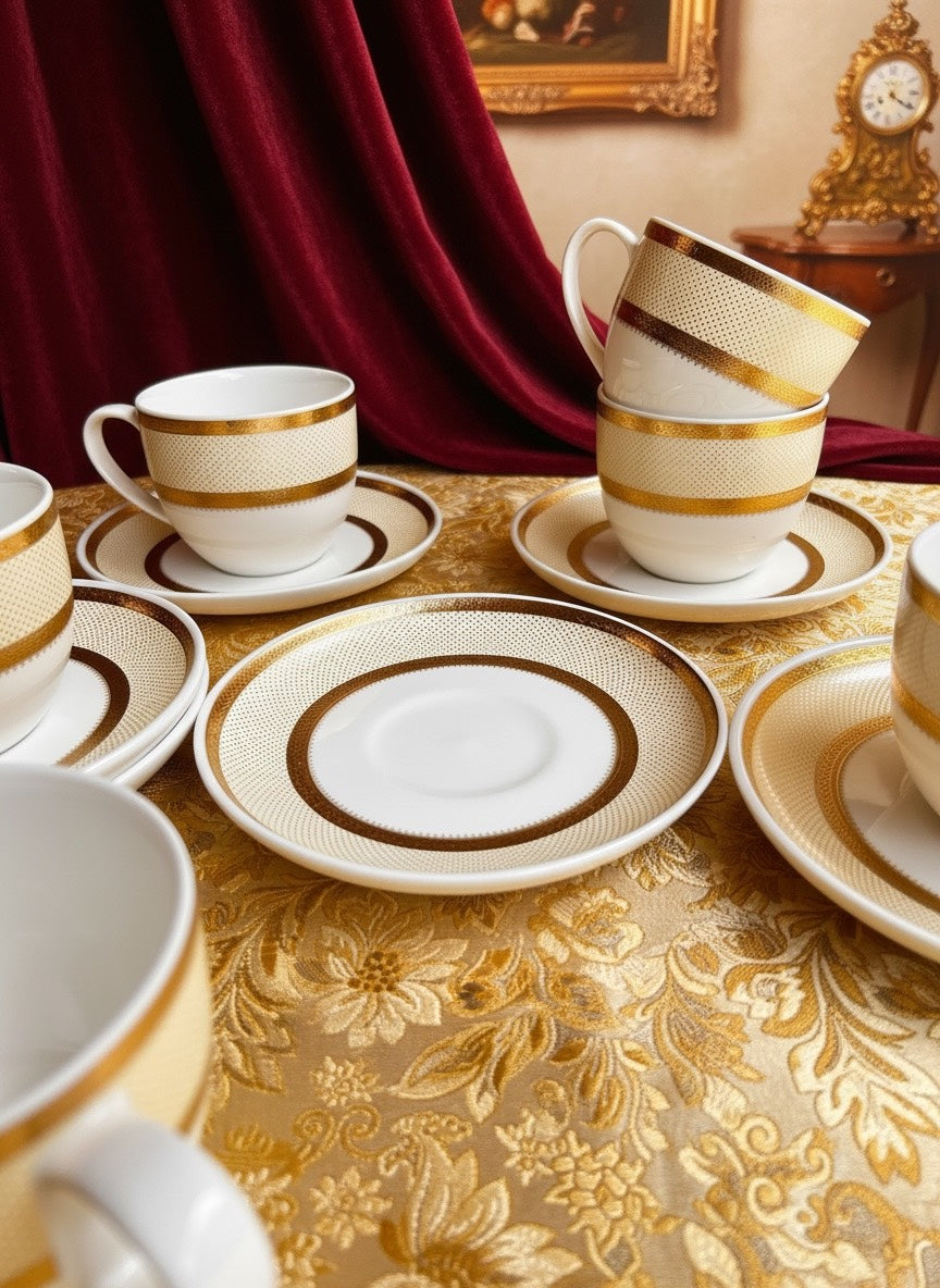 Imperial Ivory Gold Porcelain Tea Set (8 Pieces) - Finest Premium Porcelain, Totally Chemical Free and Designed in Japan