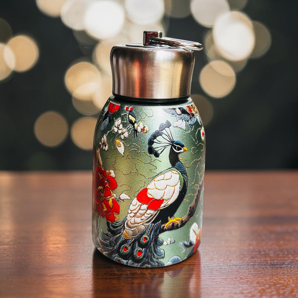Peacock Majesty Bottle - Metallic Green (250ML, Pocket Friendly, HOT & COLD, Leak Proof Lid)