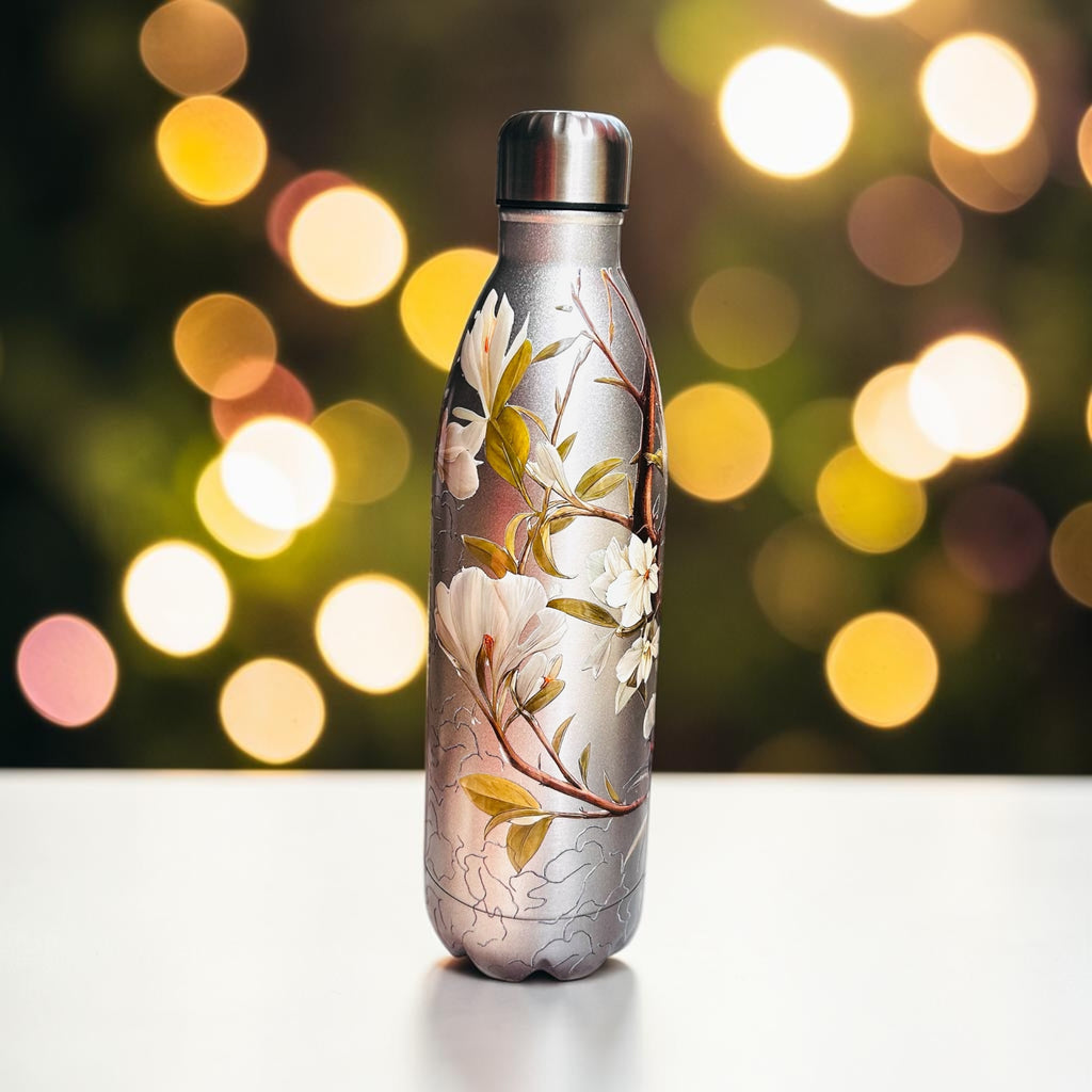 Peacock Majesty Bottle - Metallic Silver (1000ML, Pocket Friendly, HOT & COLD, Leak Proof Lid)