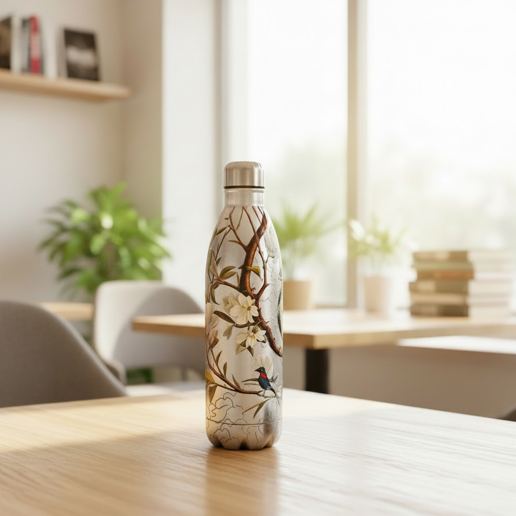 Peacock Bottle - 3 pieces - 1000ml & 420ml & 250ml - Silver Gold Peach (Value Pack)