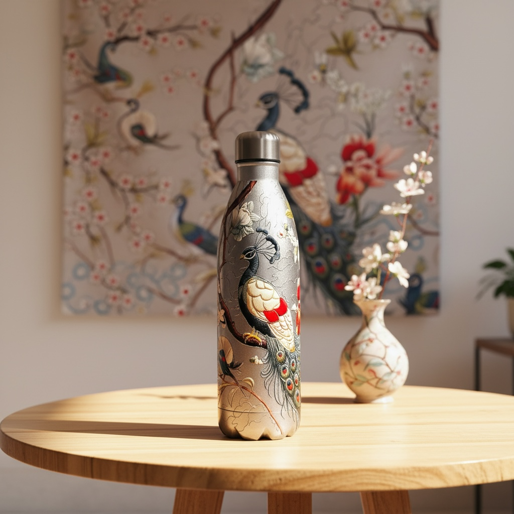 Peacock Bottle - 3 pieces - 1000ml & 420ml & 250ml - Silver Gold Peach (Value Pack)