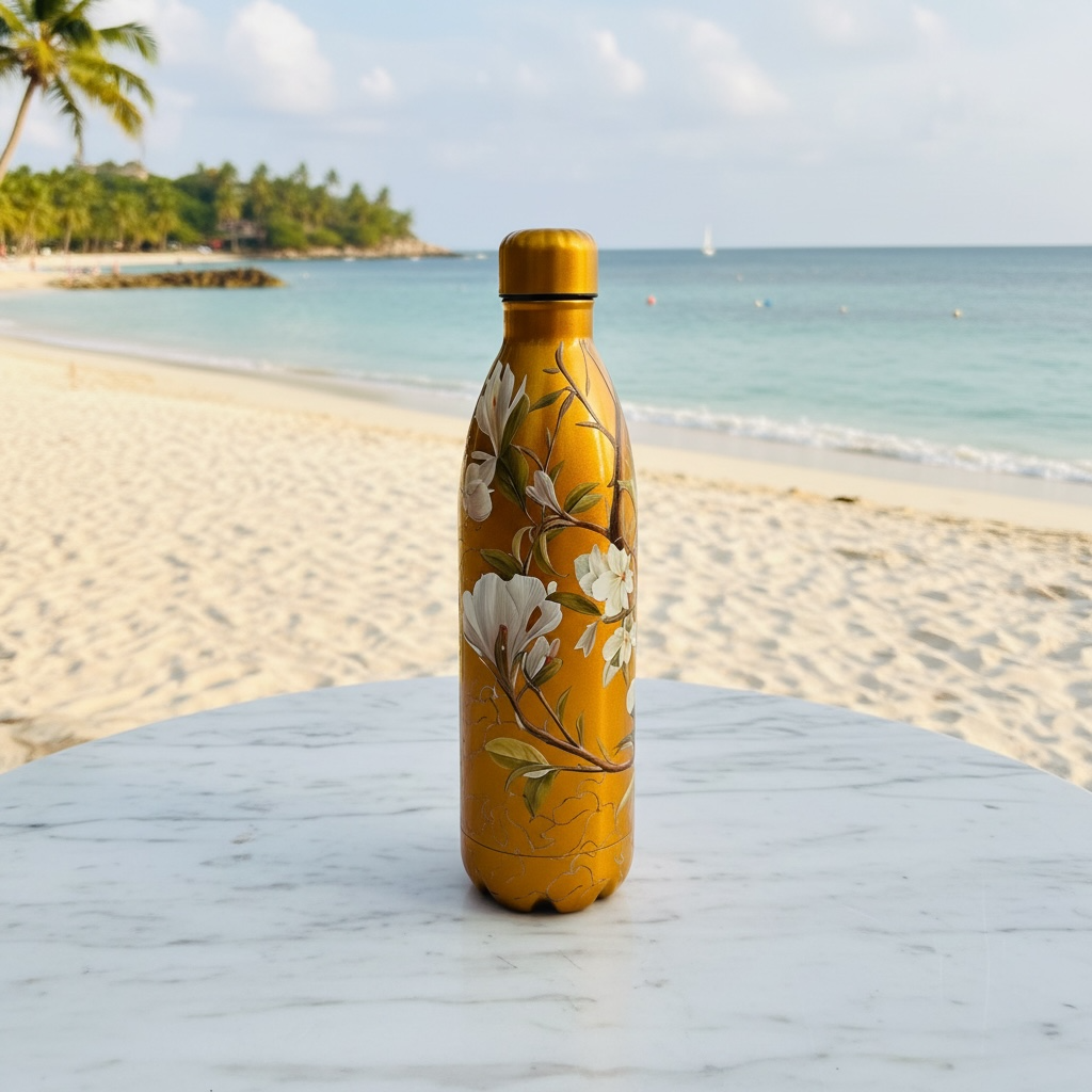 Peacock Majesty Bottle - Metallic Gold (1000ML, Pocket Friendly, HOT & COLD, Leak Proof Lid)