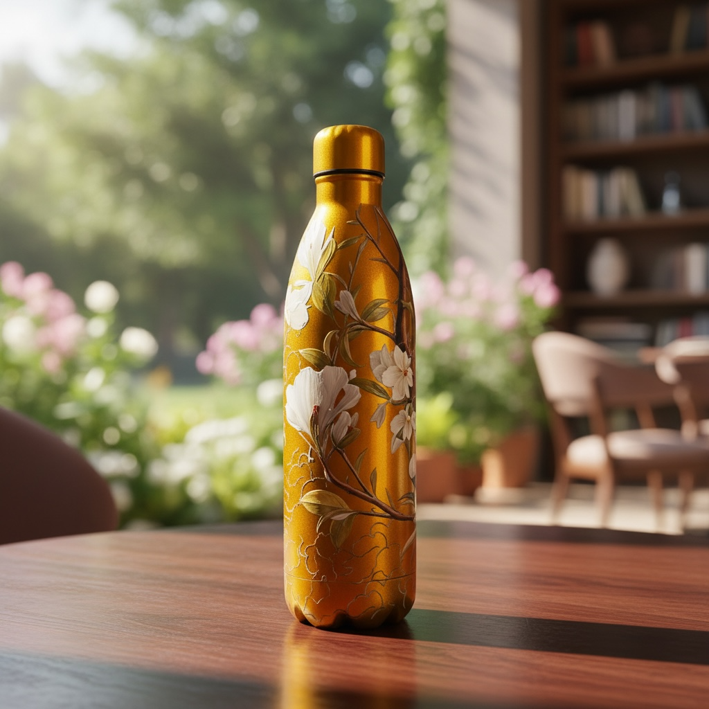 Peacock Majesty Bottle - Metallic Gold (1000ML, Pocket Friendly, HOT & COLD, Leak Proof Lid)