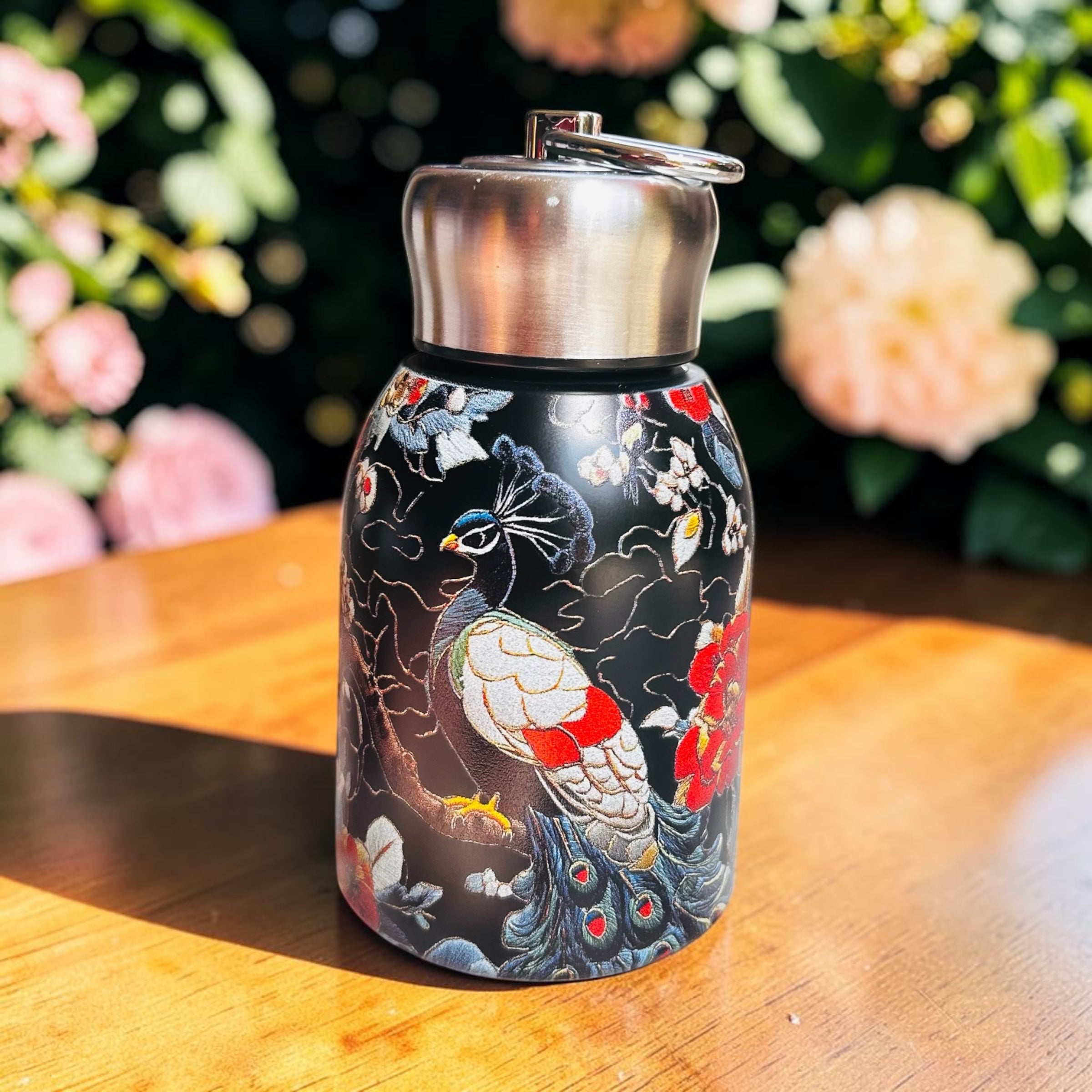Peacock Majesty Bottle - Metallic Black (250ML, Multipurpose use, Pocket Friendly, HOT & COLD, Leak Proof Lid)