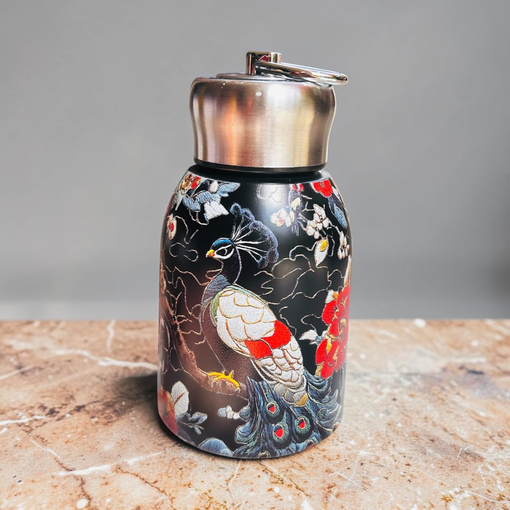 Peacock Majesty Bottle - Metallic Black (250ML, Multipurpose use, Pocket Friendly, HOT & COLD, Leak Proof Lid)