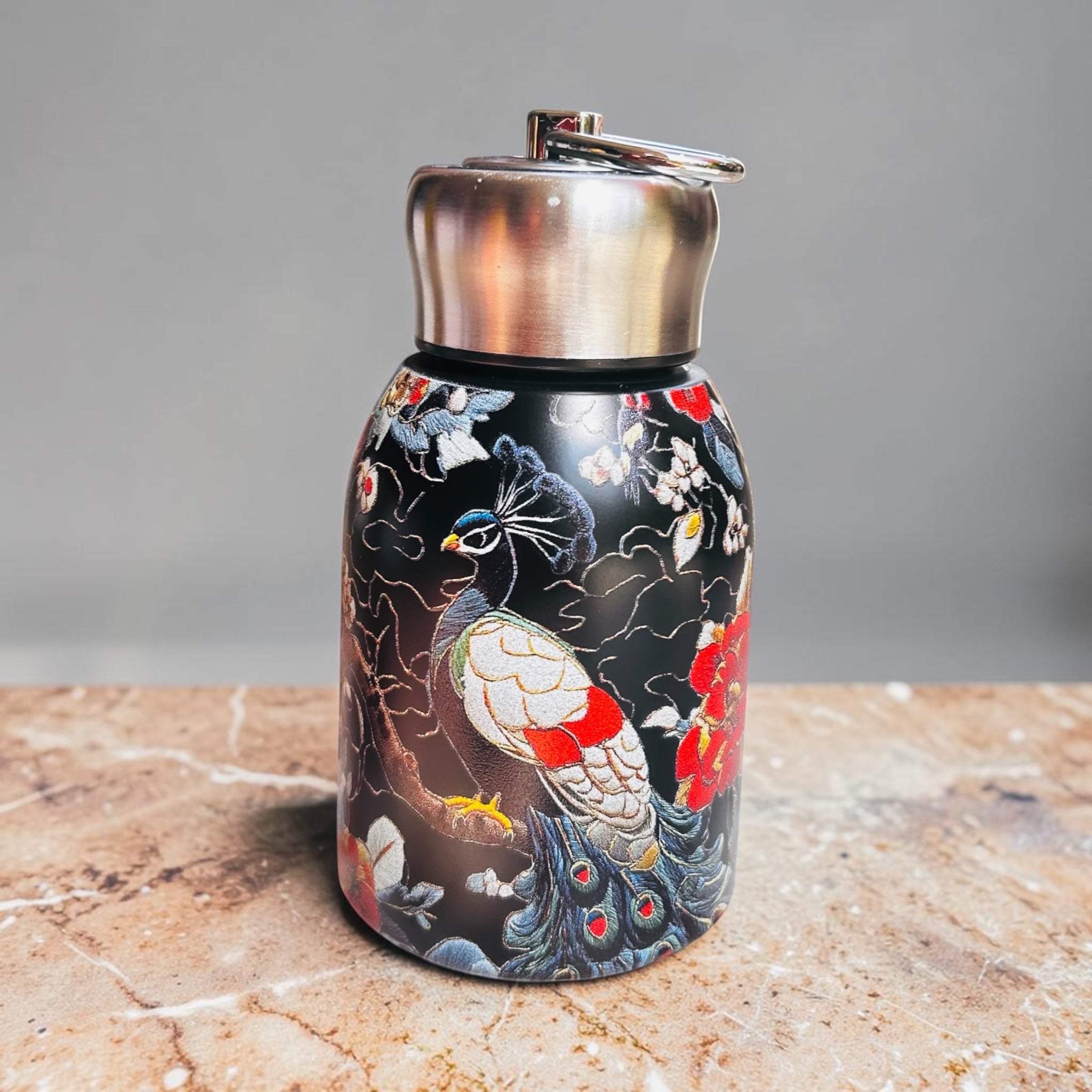 Peacock Majesty Bottle - Metallic Black (250ML, Multipurpose use, Pocket Friendly, HOT & COLD, Leak Proof Lid)
