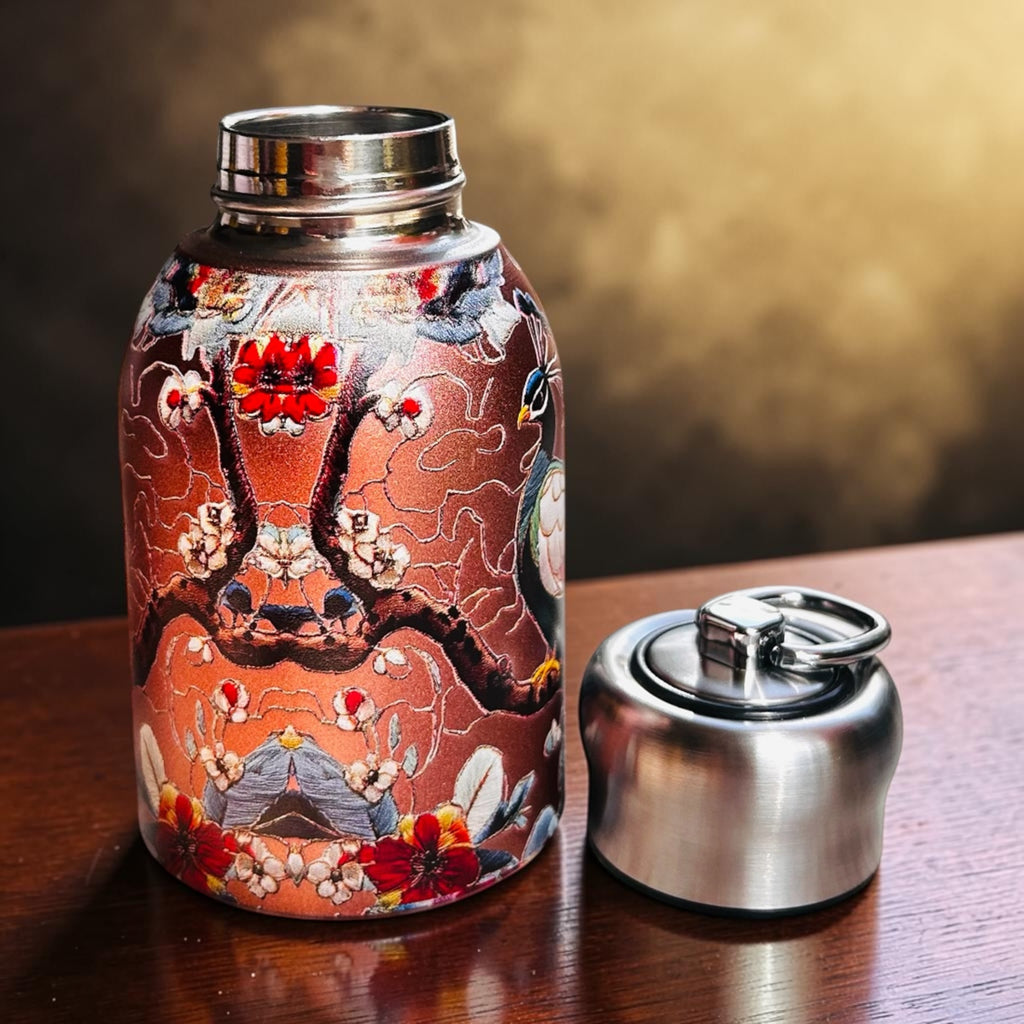 Peacock Majesty Bottle - Metallic Peach (250ML, Pocket Friendly, HOT & COLD, Leak Proof Lid)