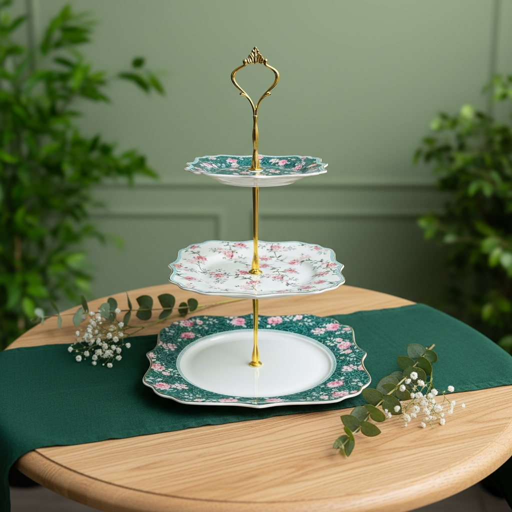 Mayfair Green 3-Tier Dessert Stand (Vintage Collection, Finest Premium Porcelain, Gift Packaging)