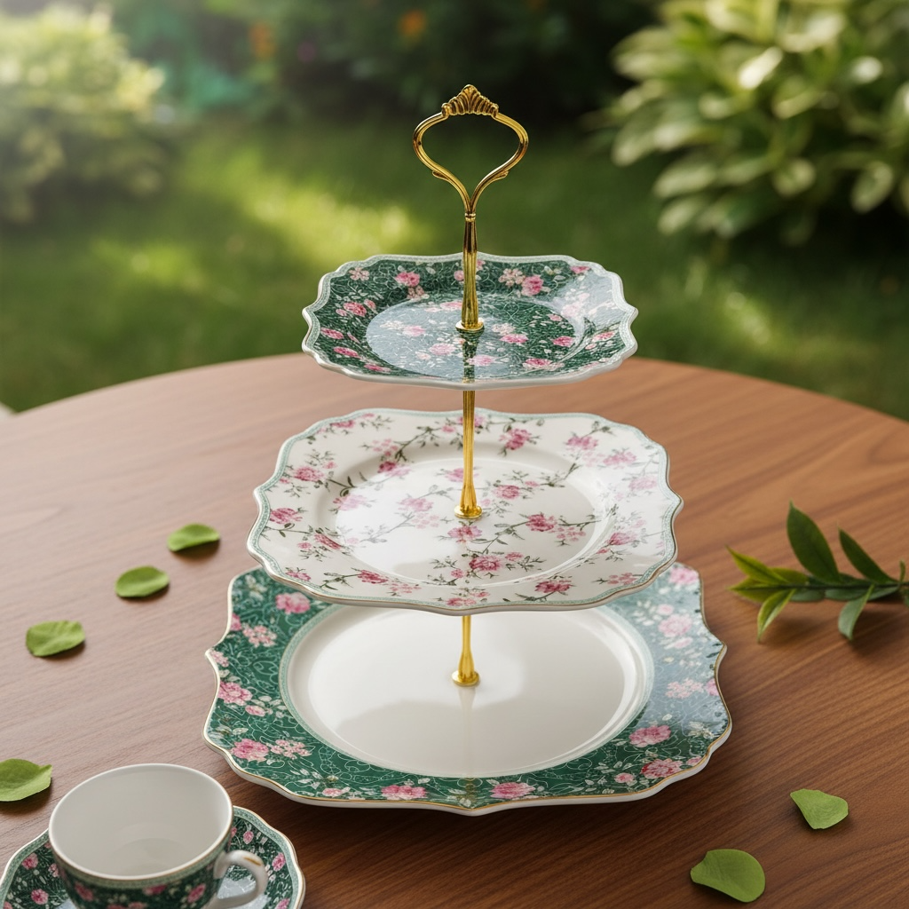 Jardin Mystique Premium Porcelain Tea, Snack & Dessert Stand Set (19 Pieces) - VALUE PACK