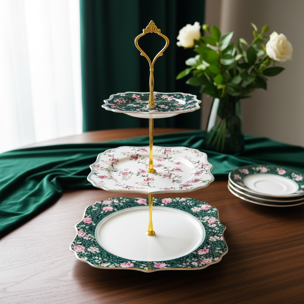 Jardin Mystique Premium Porcelain Tea, Snack & Dessert Stand Set (19 Pieces) - VALUE PACK