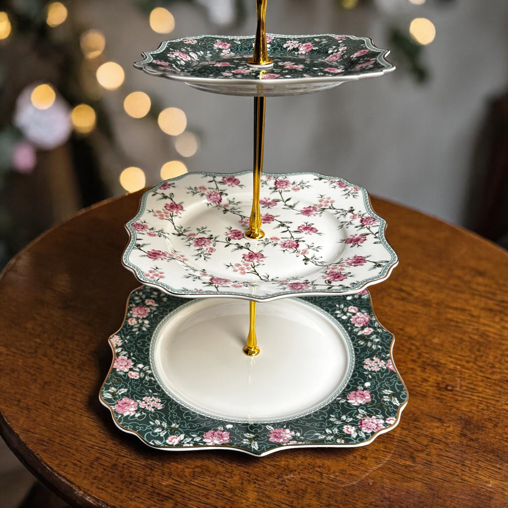 Mayfair Green 3-Tier Dessert Stand (Vintage Collection, Finest Premium Porcelain, Gift Packaging)