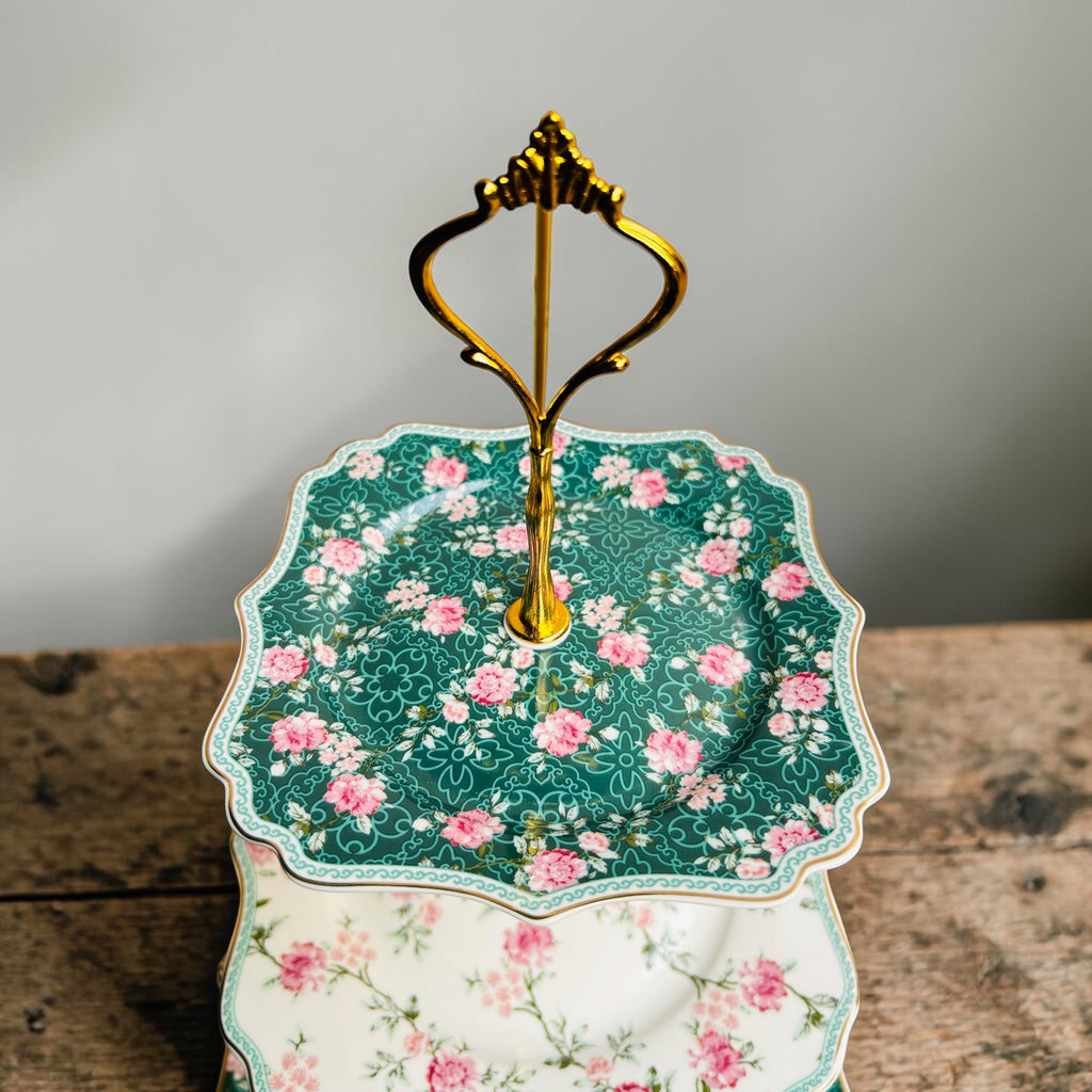 Mayfair Green 3-Tier Dessert Stand (Vintage Collection, Finest Premium Porcelain, Gift Packaging)