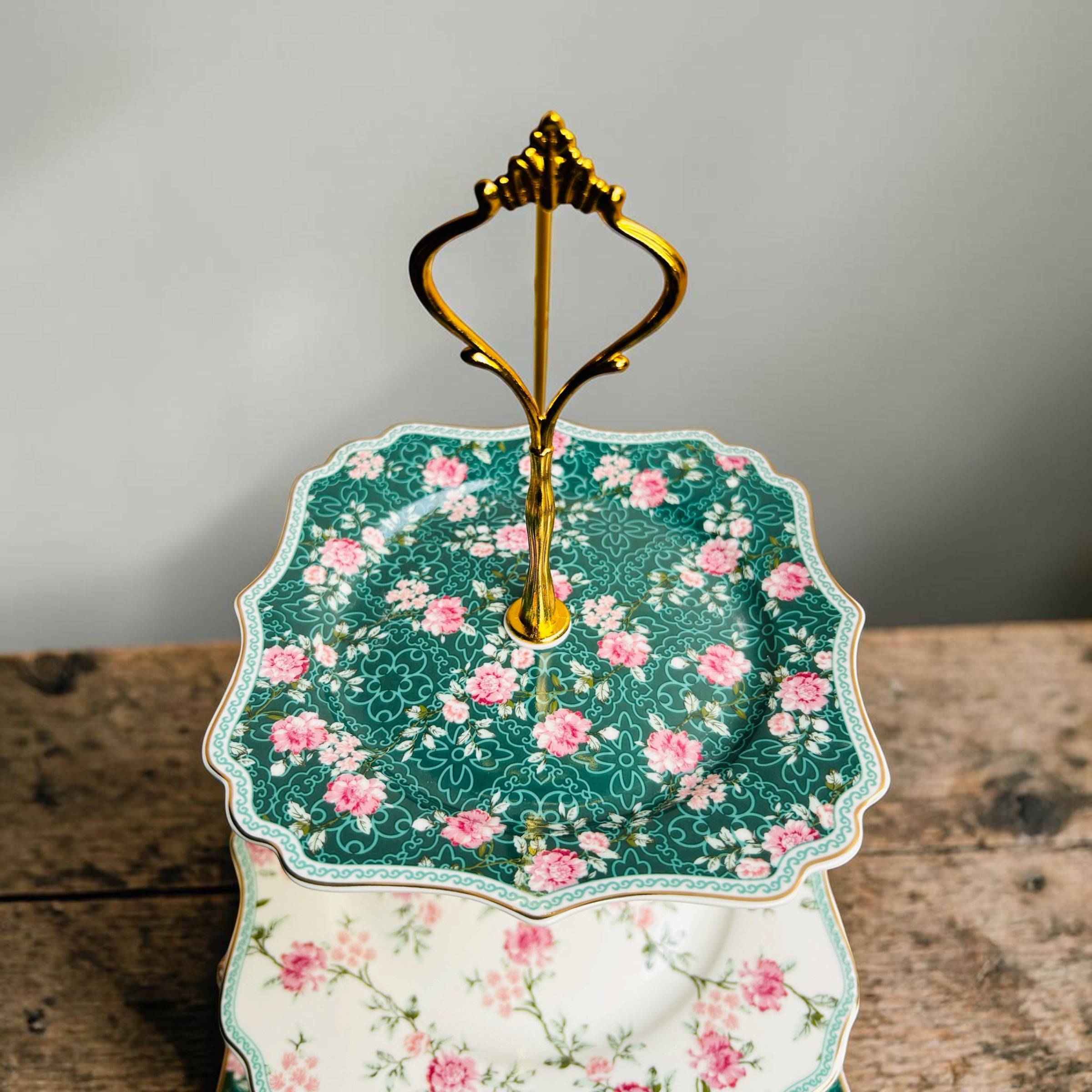 Mayfair Green 3-Tier Dessert Stand (Vintage Collection, Finest Premium Porcelain, Gift Packaging)
