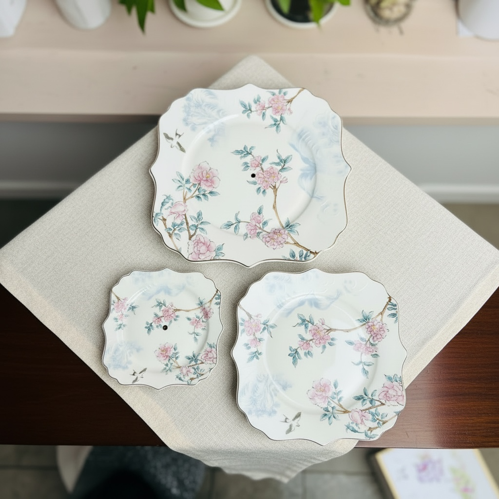 Mayfair Mystique Tea/Coffe-Snack-Deset Stand Set (31 Pieces; 6 Cups, 6 Saucers, 6 Snack Plates, 6 Bowls & 6 Spoons & Desert Stand)