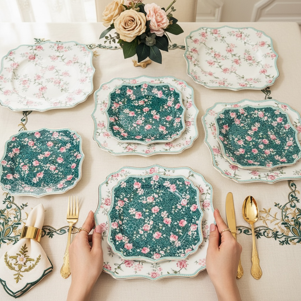 Jardin Mystique Premium Porcelain Tea, Snack & Dessert Stand Set (19 Pieces) - VALUE PACK