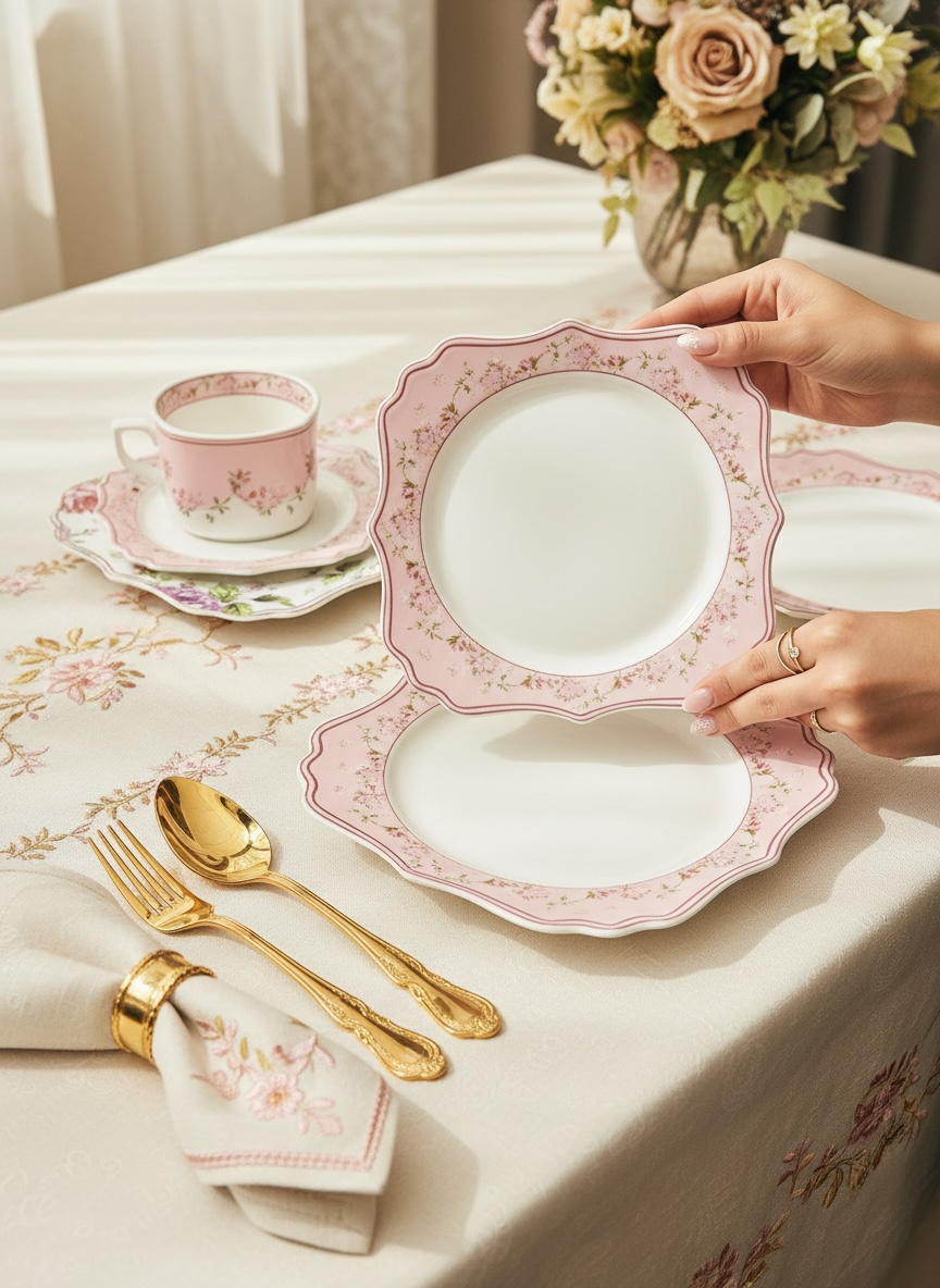 Palais de Roses Deluxe Set (12 Pieces; 6 Cups & 6 Saucers)