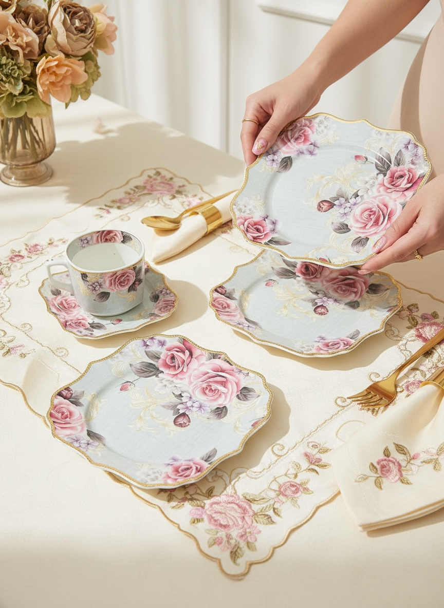 Maison de Fleur Premium Tea Set (12 pieces; 6 Cups & 6 Saucers)