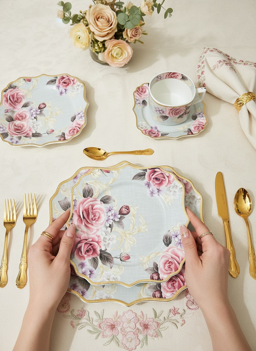 Maison de Fleur Premium Tea Set (18 Pieces; 6 Cups, 6 Saucers & 6 Snack plates)