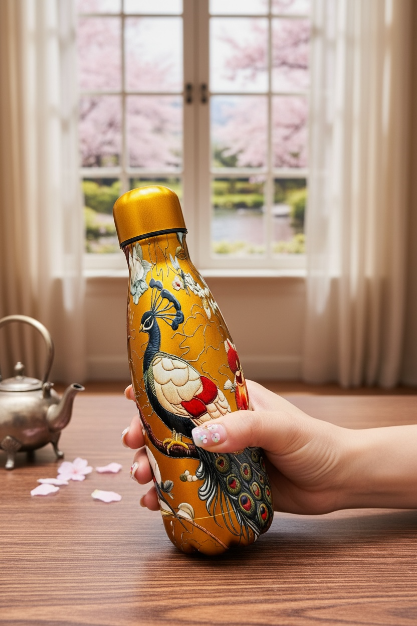 Peacock Royal Insulated Bottle - 250ml & 420ml (2Pc.)(Metallic Gold & Metallic Peach) (Value Pack)