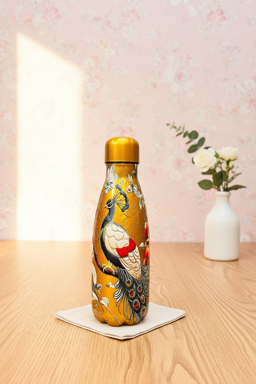 Peacock Royal Insulated Bottle - 250ml & 420ml (2Pc.)(Metallic Gold & Metallic Peach) (Value Pack)
