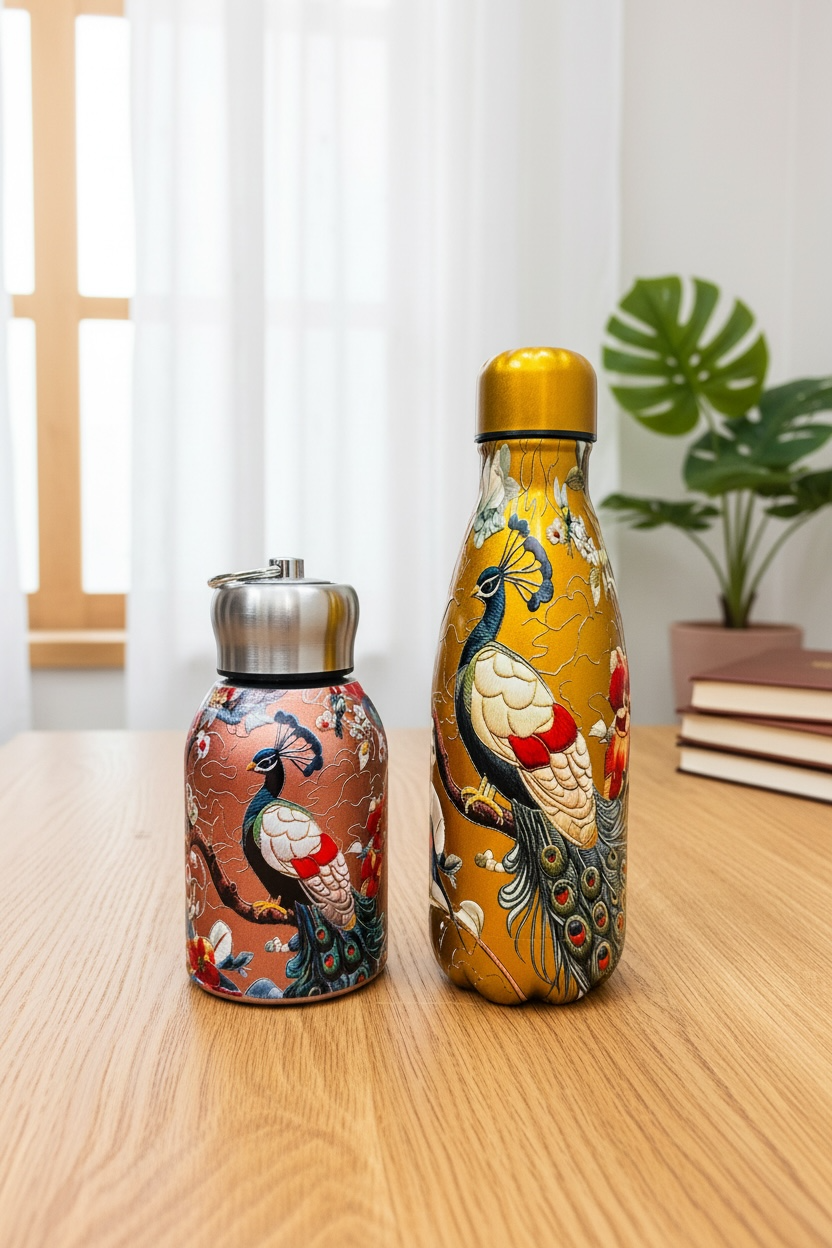 Peacock Royal Insulated Bottle - 250ml & 420ml (2Pc.)(Metallic Gold & Metallic Peach) (Value Pack)